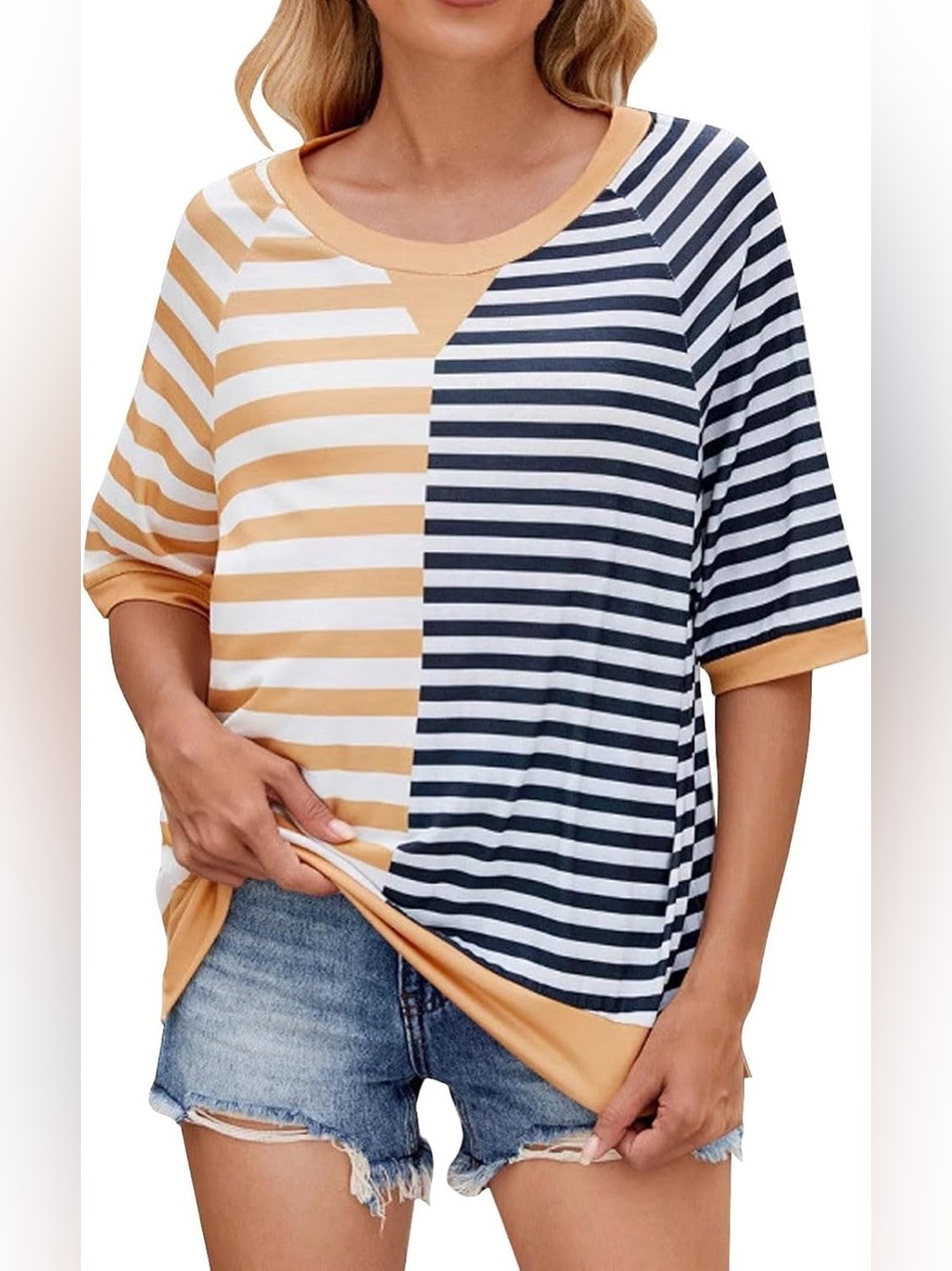 Women’s Striped Color Block Oversized Crewneck Top - XXL